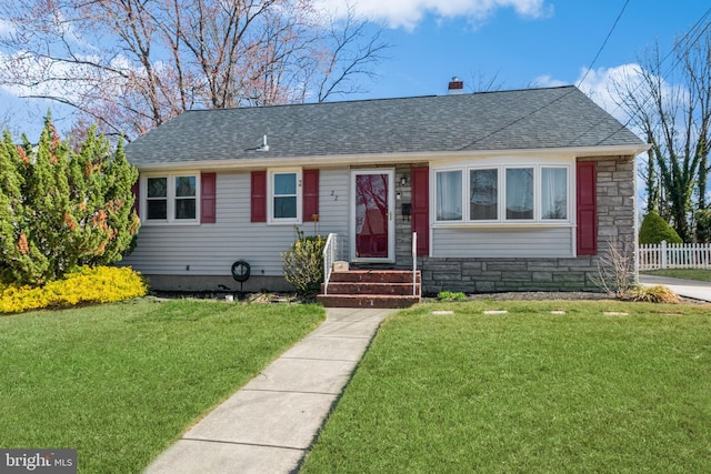 22 N Browning Ave, Somerdale, NJ 08083 - ranch-style home with a shingled roof, stone siding, and a chimney