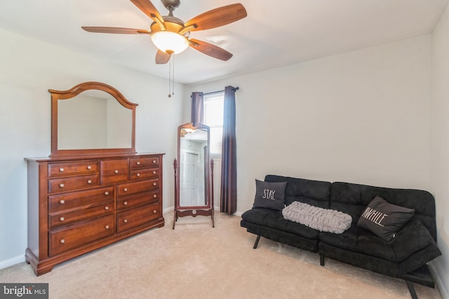 22 N Browning Ave, Somerdale, NJ 08083 - living area with ceiling fan, light carpet, and baseboards