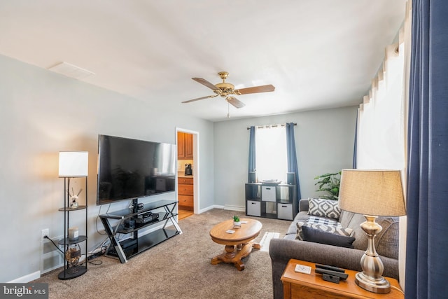22 N Browning Ave, Somerdale, NJ 08083 - living room featuring light carpet, baseboards, and ceiling fan