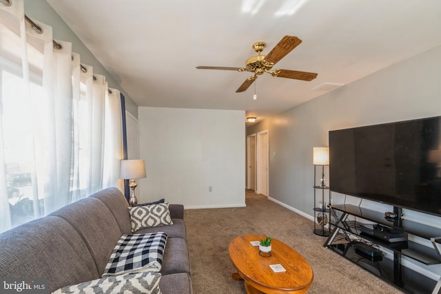 22 N Browning Ave, Somerdale, NJ 08083 - living room featuring carpet floors, ceiling fan, and baseboards