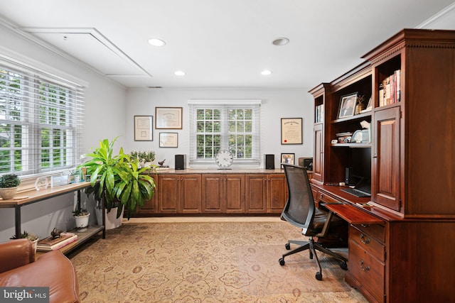 home office with recessed lighting