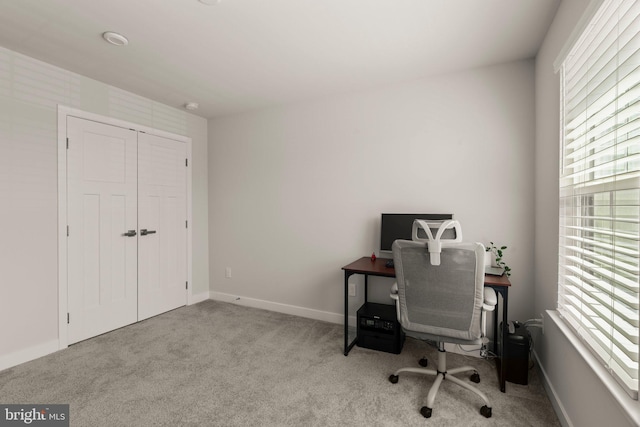 carpeted office featuring a wealth of natural light