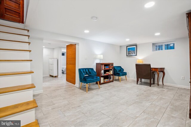 4311 Ellicott St NW, Washington, DC 20016 - sitting room with stairs, recessed lighting, and baseboards