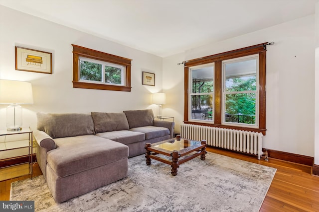 4311 Ellicott St NW, Washington, DC 20016 - living area featuring radiator, hardwood / wood-style floors, and baseboards