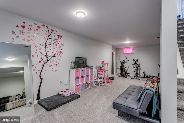 recreation room with carpet floors