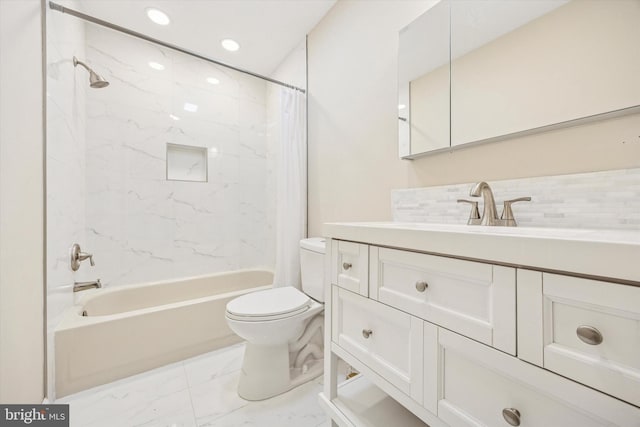 417 Jamestown Ct, Mount Laurel, NJ 08054 - full bath with toilet, shower / tub combo with curtain, recessed lighting, decorative backsplash, and vanity