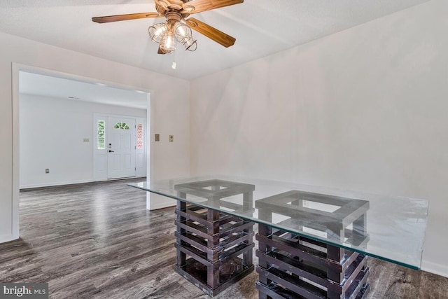 22 Hillside Ct, Huntingtown, MD 20639 - dining room with wood finished floors, baseboards, and a ceiling fan