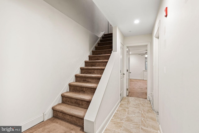 823 N 15th St Unit 1, Philadelphia, PA 19130 - stairs with baseboards, a ceiling fan, and recessed lighting