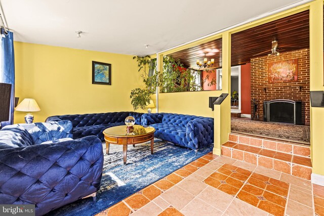 living area with a fireplace