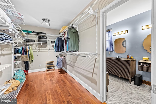 walk in closet featuring wood finished floors