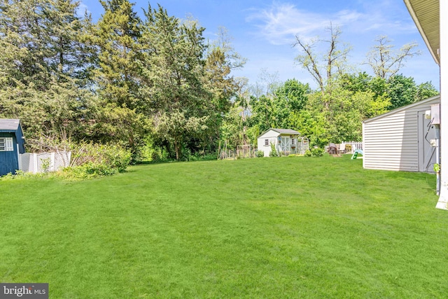 view of yard with a storage unit and an outbuilding