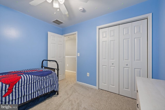 4111 Bayside Rd, Chesapeake Beach, MD 20732 - bedroom with carpet floors, baseboards, ceiling fan, and a closet