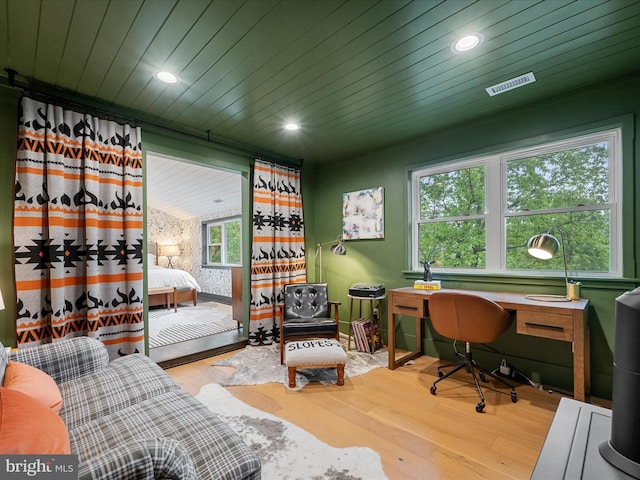 209 Hogan Dr, Basye, VA 22810 - home office featuring wood finished floors, recessed lighting, wooden ceiling, and baseboards
