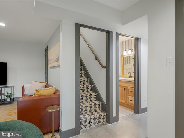 209 Hogan Dr, Basye, VA 22810 - staircase featuring finished concrete floors