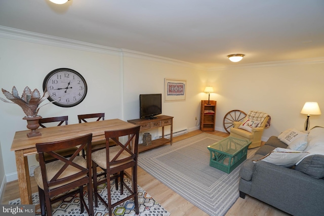 2119 Rock Lodge Rd, Mc Henry, MD 21541 - living area featuring ornamental molding, light wood-style floors, a baseboard radiator, and baseboards