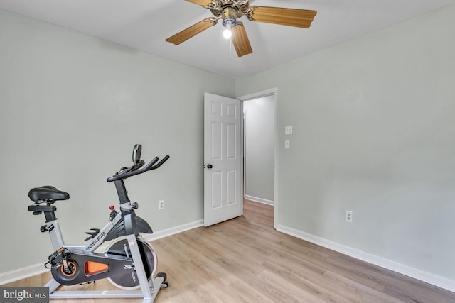 486 Round Up Rd, Lusby, MD 20657 - workout room with wood finished floors, baseboards, and ceiling fan