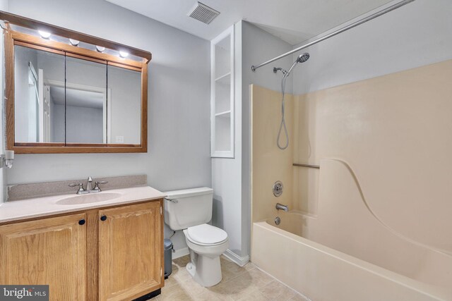 486 Round Up Rd, Lusby, MD 20657 - full bathroom with toilet, tile patterned floors, vanity, baseboards, and shower / bath combination