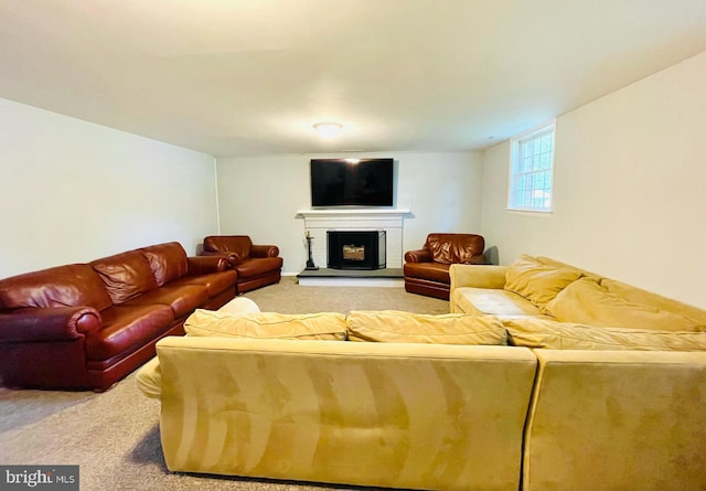 12112 Bayswater Rd, Gaithersburg, MD 20878 - living area featuring carpet floors and a fireplace with raised hearth