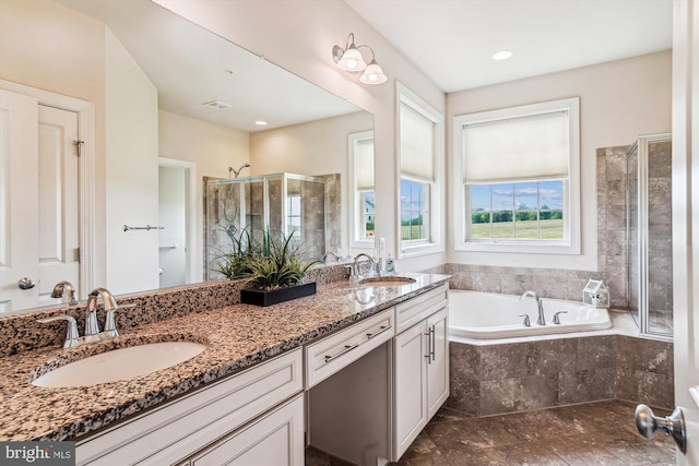 10809 Glowing Hearth Way, Monrovia, MD 21770 - bathroom featuring a stall shower, a garden tub, and double vanity