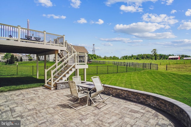 10809 Glowing Hearth Way, Monrovia, MD 21770 - view of patio with a deck, stairs, outdoor dining area, and a view of countryside