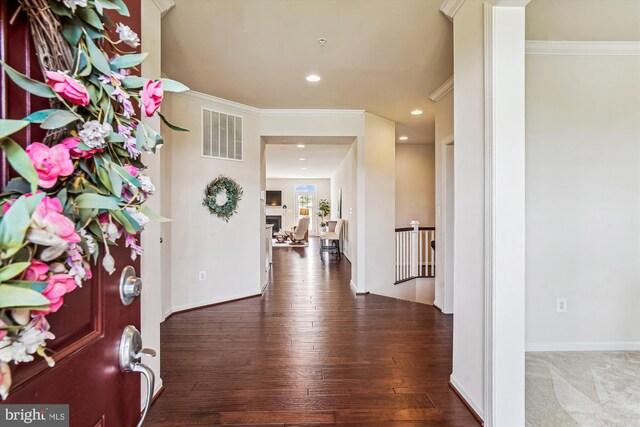 10809 Glowing Hearth Way, Monrovia, MD 21770 - entrance foyer with ornamental molding, hardwood / wood-style flooring, and recessed lighting