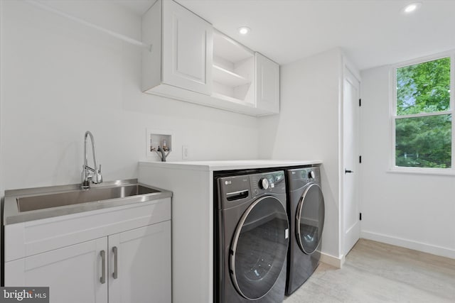 160 Union Ave, Bala Cynwyd, PA 19004 - laundry area with washing machine and clothes dryer, cabinet space, light wood-style floors, baseboards, and recessed lighting