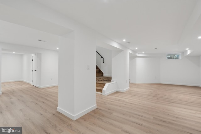 160 Union Ave, Bala Cynwyd, PA 19004 - below grade area with light wood-type flooring, stairs, recessed lighting, and baseboards
