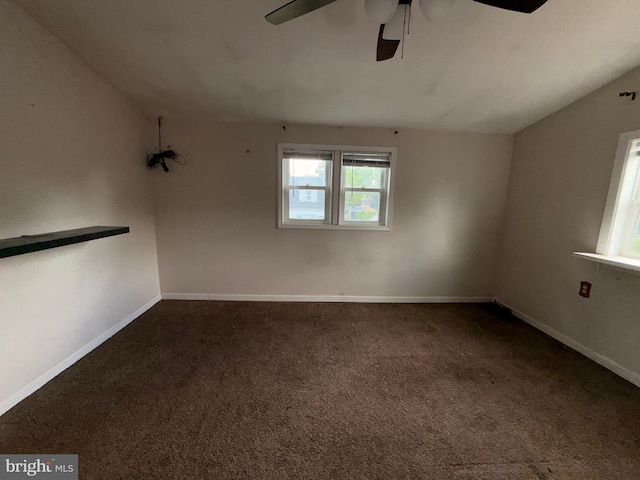 4703 Fayette Dr, Bristol, PA 19007 - carpeted empty room with healthy amount of natural light, ceiling fan, baseboards, and lofted ceiling