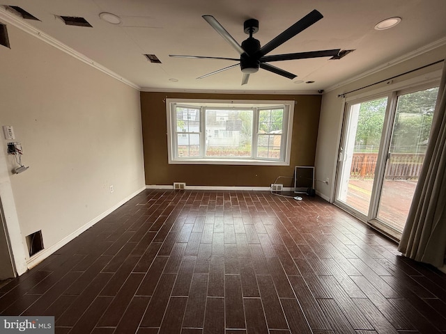 4703 Fayette Dr, Bristol, PA 19007 - unfurnished room featuring crown molding, baseboards, dark wood-style floors, ceiling fan, and recessed lighting
