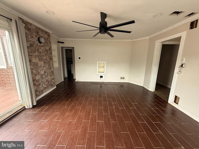4703 Fayette Dr, Bristol, PA 19007 - spare room with ceiling fan, plenty of natural light, crown molding, and dark wood-type flooring