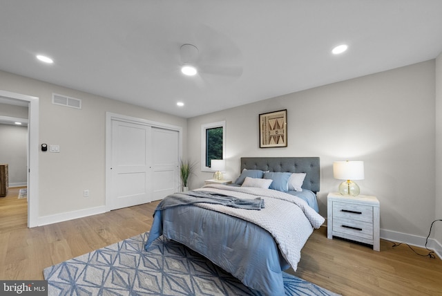 18 Haskel Dr, West Windsor, NJ 08550 - bedroom with wood finished floors, a closet, ceiling fan, and recessed lighting