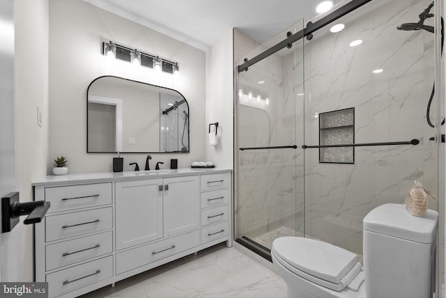 18 Haskel Dr, West Windsor, NJ 08550 - full bath featuring marble finish flooring, a marble finish shower, and vanity