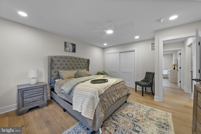 18 Haskel Dr, West Windsor, NJ 08550 - bedroom with light wood finished floors, recessed lighting, and a closet