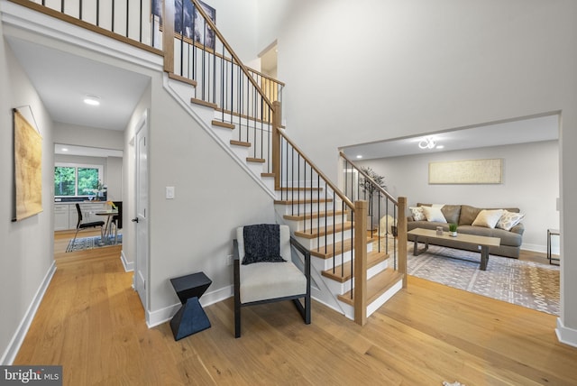 18 Haskel Dr, West Windsor, NJ 08550 - stairs with wood finished floors and a high ceiling