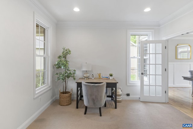 125 Highland Cir, Zion Crossroads, VA 22942 - carpeted home office featuring baseboards, recessed lighting, and crown molding