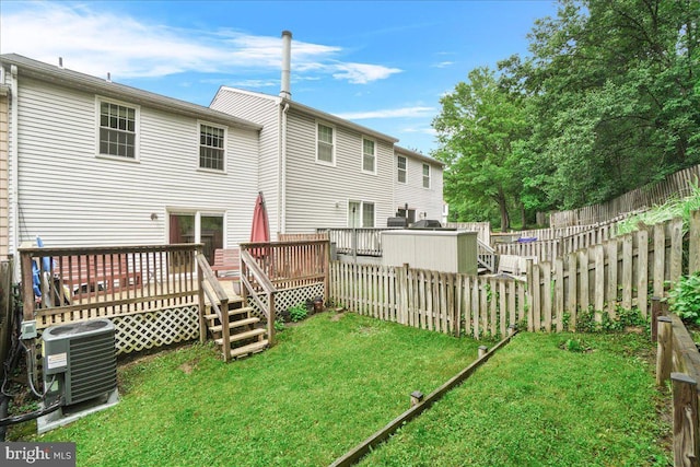 6436 Rockledge Ct, Elkridge, MD 21075 - rear view of property with a wooden deck and central AC