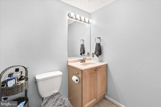 6436 Rockledge Ct, Elkridge, MD 21075 - half bath featuring vanity, toilet, a textured ceiling, and tile patterned floors