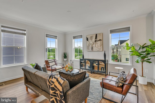 5992 Passend Dr, Frederick, MD 21703 - living area featuring crown molding, light wood finished floors, and baseboards
