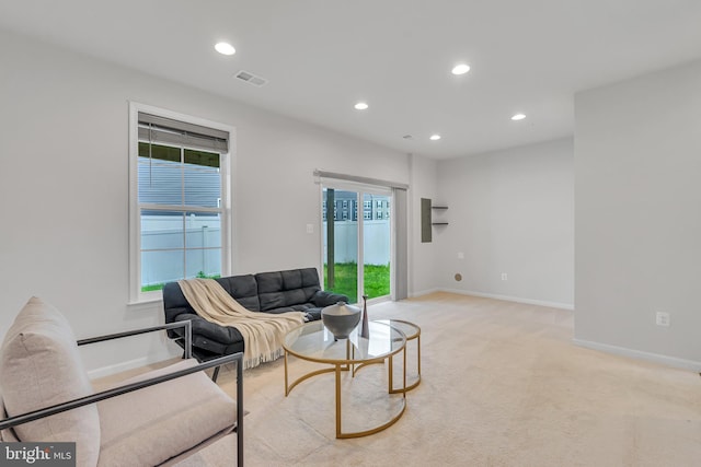 5992 Passend Dr, Frederick, MD 21703 - living room with recessed lighting, baseboards, and light carpet