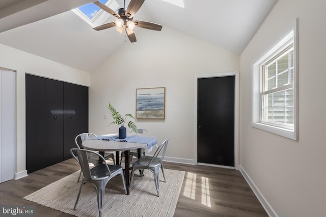 1806 Crofton Pkwy, Crofton, MD 21114 - dining area with a skylight, ceiling fan, lofted ceiling, and wood finished floors