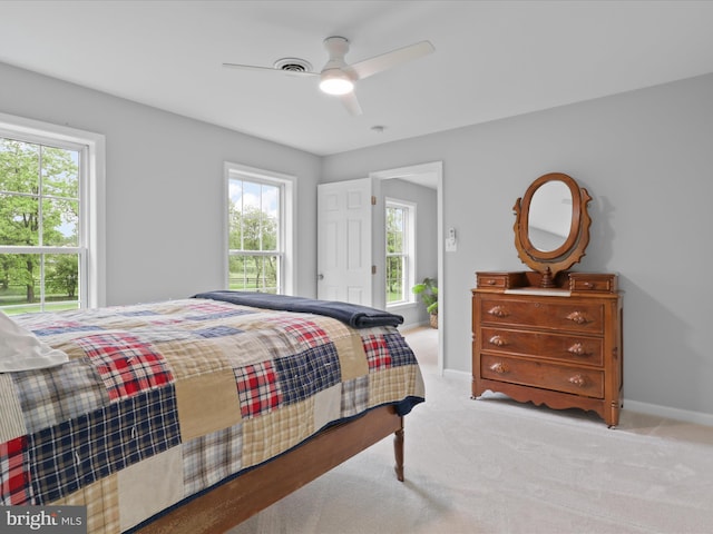 bedroom featuring multiple windows, baseboards, and carpet floors