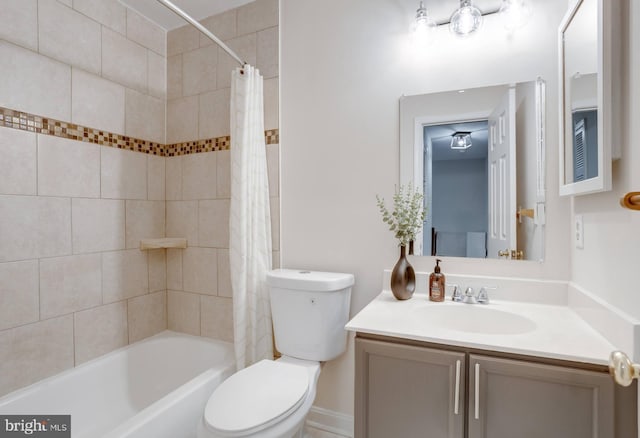 46919 Trumpet Cir, Sterling, VA 20164 - bathroom featuring toilet, vanity, and shower / bath combo with shower curtain