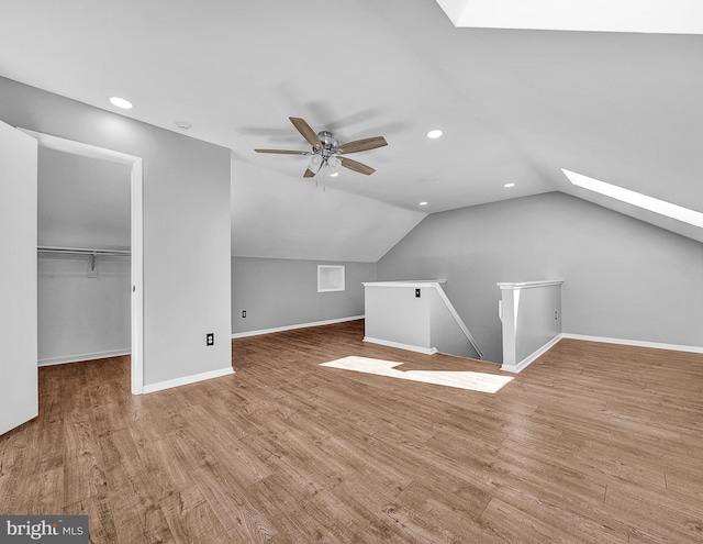4 Ingham Way, New Hope, PA 18938 - additional living space featuring a skylight, recessed lighting, lofted ceiling, wood finished floors, and ceiling fan