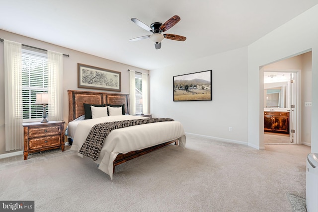 14762 Bell Tower Rd, Woodbridge, VA 22193 - bedroom with carpet flooring, baseboards, a ceiling fan, and ensuite bath