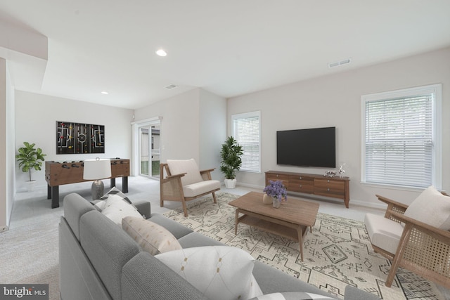 14762 Bell Tower Rd, Woodbridge, VA 22193 - carpeted living area with healthy amount of natural light, baseboards, and recessed lighting