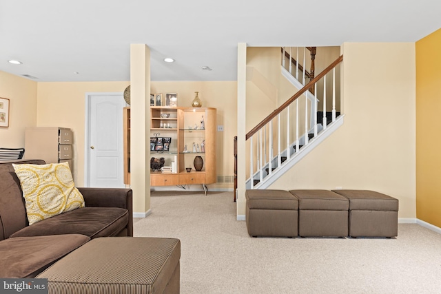171 Timothy Cir, Wayne, PA 19087 - living area with stairway, carpet floors, baseboards, and recessed lighting