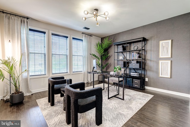 office space featuring baseboards and dark wood-style floors