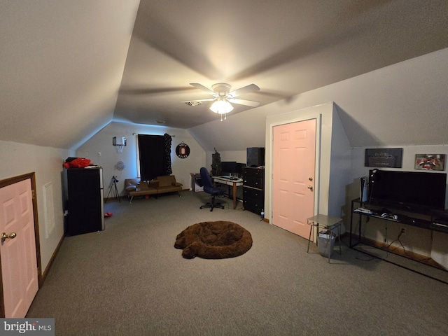 105 Woodview Dr, Harrington, DE 19952 - bonus room with vaulted ceiling, carpet floors, an office area, and ceiling fan
