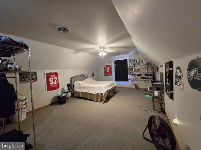 105 Woodview Dr, Harrington, DE 19952 - carpeted bedroom featuring vaulted ceiling and ceiling fan