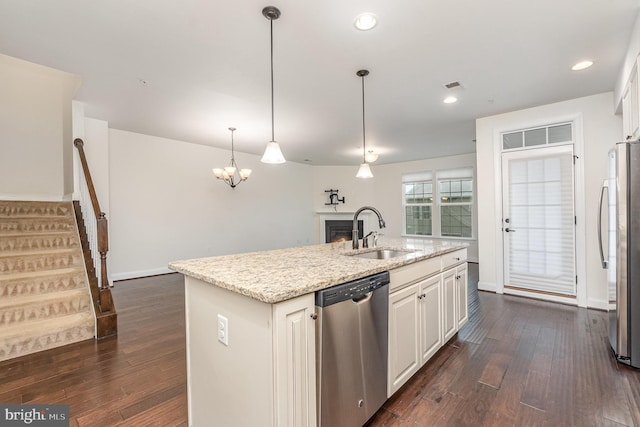1427 Chanery Ct, Odenton, MD 21113 - kitchen featuring a sink, stainless steel appliances, dark wood-style floors, white cabinetry, and recessed lighting